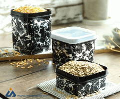 بانکه مربع سایز 1 طرح ماربل رزمن پلاستیک
